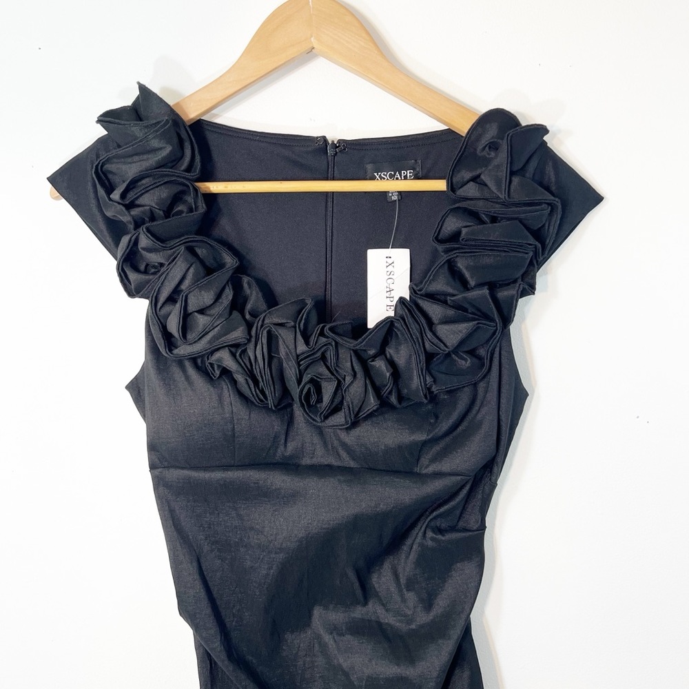 NEW Xscape Ruffled Collar Formal Cocktail Midi Dress Size 10 - Picture 4 of 15